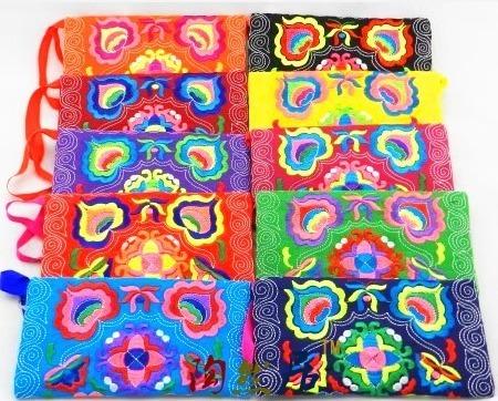 財布 レディース カラフル 柄 エスニック 女性 携帯 刺繍 レトロ 布 華やか ウォレット ロング 多機能 ジッパー 赤 青 緑 小銭 お札 カード 通帳 ポーチ