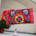 財布 レディース 刺繍 花 ストラップ 柄 エスニック 華やか カラフル ジッパー カード 携帯 バッグ ウォレット ロング 多機能 赤 青 緑 女性 小銭 お札 通帳 ポーチ