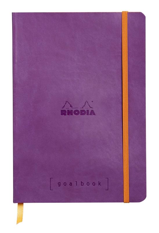 Rhodia ロディア ノート ロディアラマ ゴールブック A5 ドット方眼罫 240ページ イタリア製合皮カバー パープル cf117750インデックスページ(6ページ) / パーペチュアルカレンダーページ(4ページ×2種) / 5mmドット方眼ページ(224ページ)エラスティックバンド / リボンブックマーク(2本) / 巻末インナーポケットクレールフォンテーヌ製 アイボリー ペーパー 90g/平方メートル 全240ページイタリア製合皮ソフトカバーに型押し英語・フランス語表記90g/m2：紙にこだわる書き手の欲求を満たす、より万年筆用インクに適した紙厚カラーバリエーション豊かな全32色細かいドットで文字や図が書きやすく、バレットジャーナルに最適