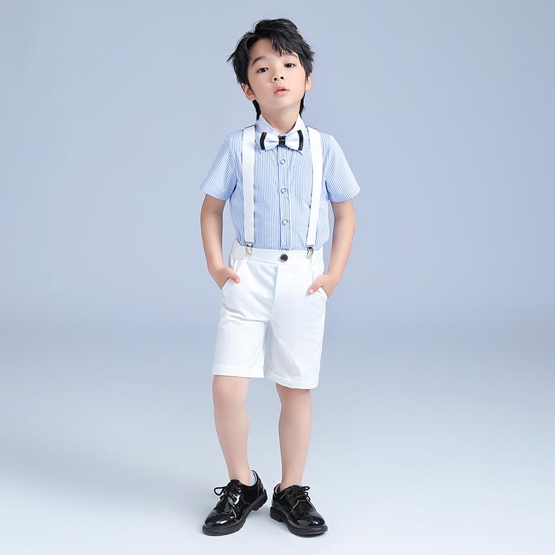 男の子 子供スーツ フォーマル キッズ 礼服 卒業 入学式 七五三 春 ストライプ シャツ 半袖 半ズボン ..