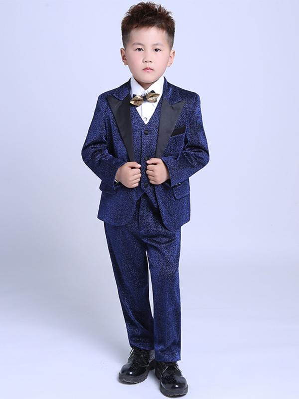 男の子 子供スーツ フォーマル キッズ 礼服 卒業 入学式 七五三 シングル ジャケット ベスト 長ズボン シャツ 蝶ネクタイ付き ブリティッシュ おしゃれ ネイビー適用季節：オールシーズン