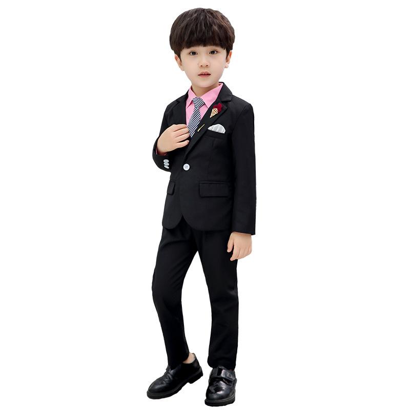 Top & Bottom Sets - 男の子 子供スーツ フォーマル キッズ 礼服 卒業 入学式 七五三 ピアノ 演奏 発表会 秋 ジャケット 長ズボン ベスト ネクタイ シャツ コサージュ かっこいい 無地 黒 白