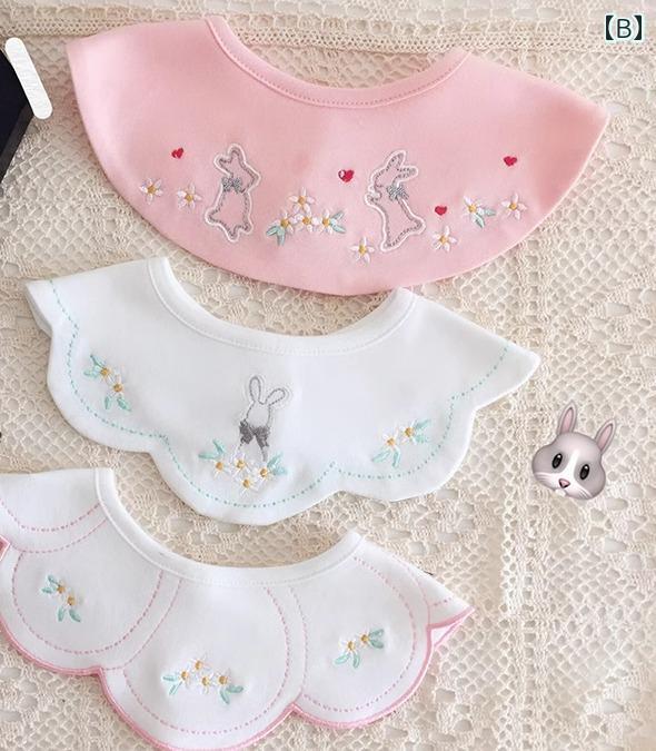 スタイ ベビー よだれかけ 前かけ カバー 赤ちゃん 布製 抗菌 防水 綿 コットン 3枚 セット 刺繍 韓国 360度 回転 可能 花びら ラウンド スナップボタン かわいい 出産祝い ギフト