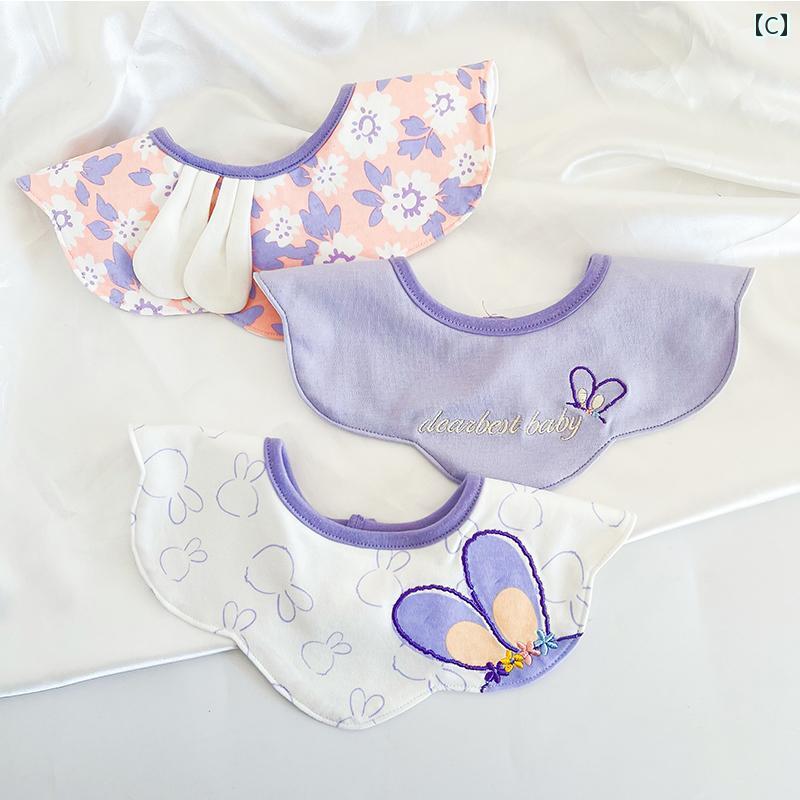 スタイ ベビー よだれかけ 前かけ カバー 赤ちゃん 布製 抗菌 防水 綿 コットン 3枚 セット 刺繍 韓国 360度 回転 可能 花びら ラウンド スナップボタン かわいい 出産祝い ギフト