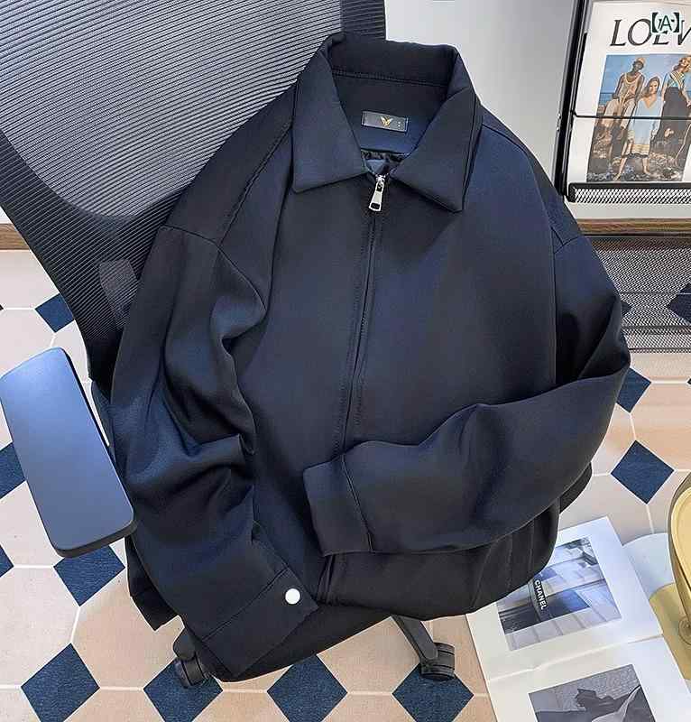 Coach Jackets - ブルゾン メンズ 秋 カジュアル ジャケット ショート 黒 紫 シンプル 無地 ボタン ジッパー ステッチ ポケット 長袖 普段使い レジャー 襟付き 大きいサイズ