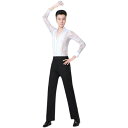 社交ダンス 衣装 メンズ ラテン 練習着 長袖 パンツ ボトムス 白 黒 上下 セット アップ レース かっこいい 大きいサイズ パフォーマンス