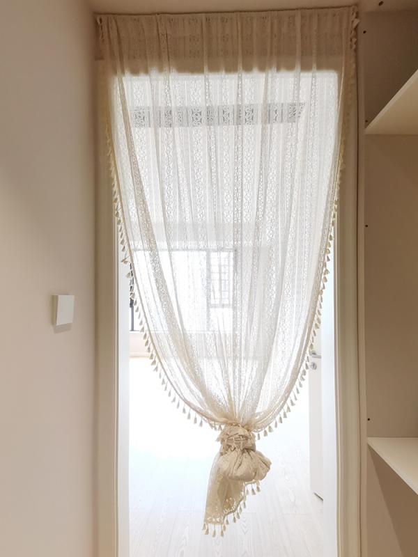 暖簾 おしゃれ シンプル フレンチ レース 幾何学模様 タッセル フック レトロ リビング パンチングなし 小窓 風 日よけ 家 インテリア 屋内 仕切り ドア 目隠し パーテーション カーテン 装飾 子供 部屋 白