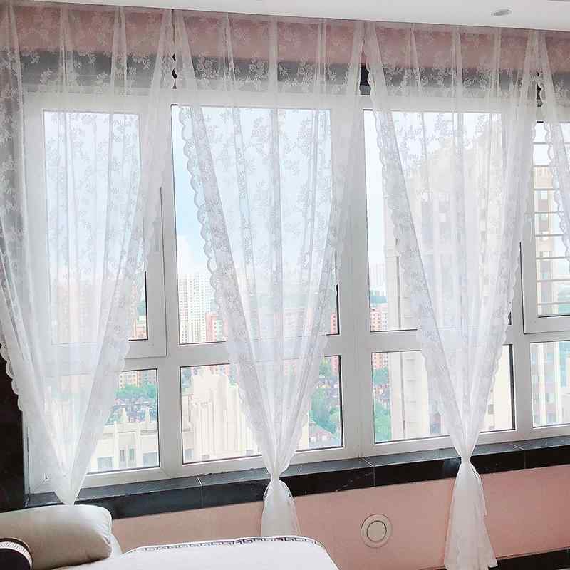 暖簾 おしゃれ シンプル レース 白 ホワイト 波状 花 フラワー フック 面ファスナー フレンチ リビング 出窓 風 日よけ 家 インテリア 屋内 仕切り ドア 目隠し パーテーション カーテン 装飾 子供 部屋