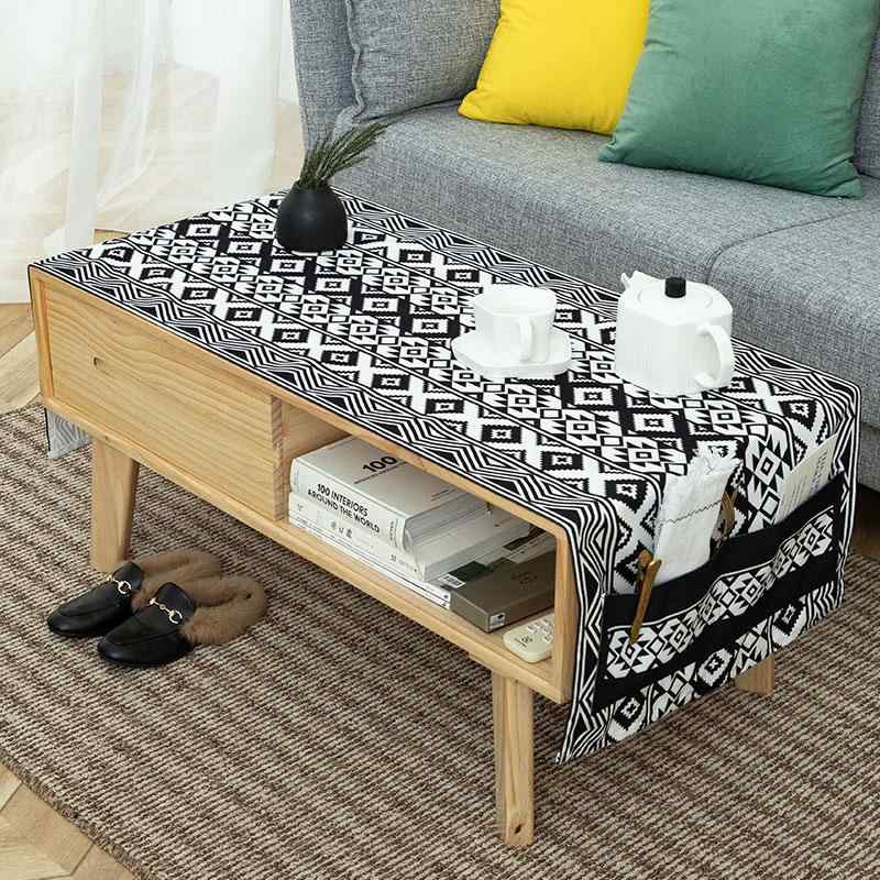 タペストリー テーブルランナー おしゃれ エスニック クロス 北欧 シンプル モダン リビング 防水 収納カバー マット キャンバス ポケット 幾何学 黄 黒 緑