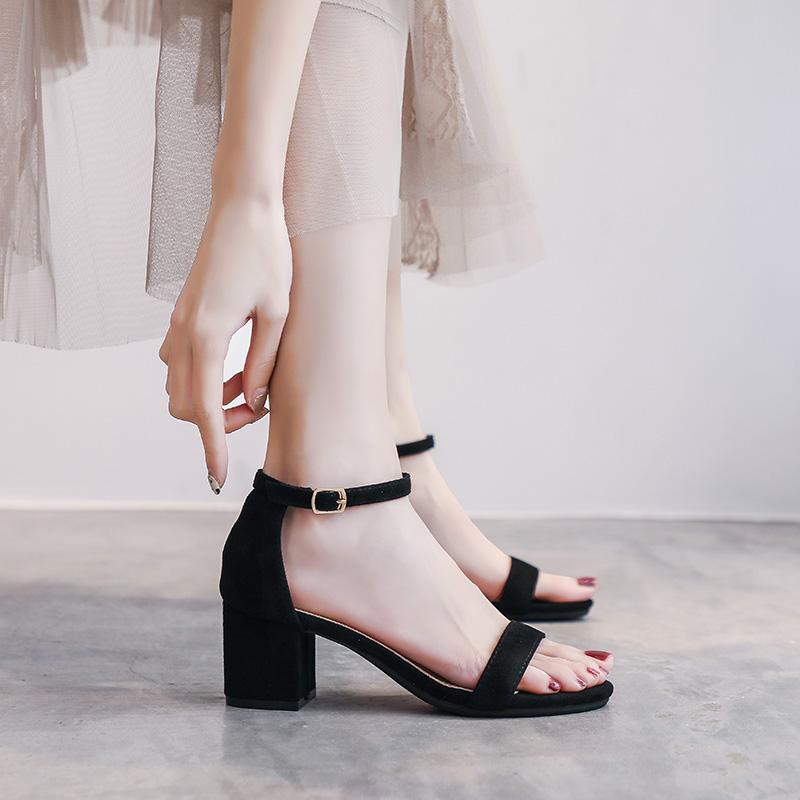 チャンキーヒール サンダル 太め レディース 韓国 オープントゥ 滑りにくい 柔らかい 歩きやすい シンプル ショッピング 黒 アプリコット