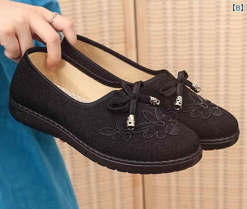 歩き やすい 靴 レディース 50代 フラット シューズ ラウンドトゥ 布 刺繍 中口 春秋 快適な 滑り止め 柔らかい 履きやすい シニア 赤 黒 メッシュ 花柄 リボン frontop-12227921 フロントップ楽天市場店 サンプル画像2