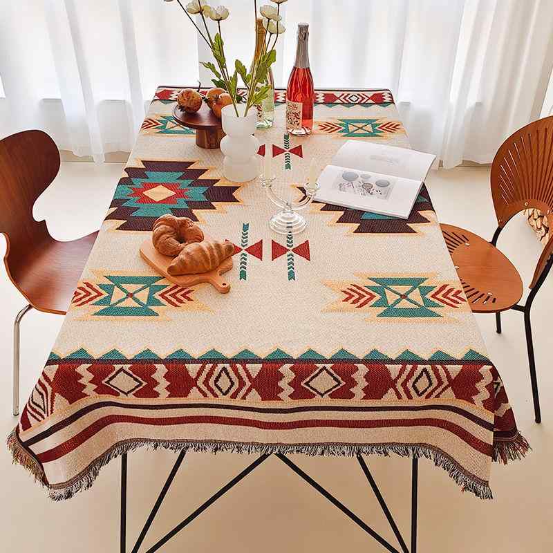 テーブルクロス おしゃれ ボヘミアン レトロ スタイル ピクニック マット コーヒー 装飾 布 クリスマス 厚手 イン エスニック ベージュ