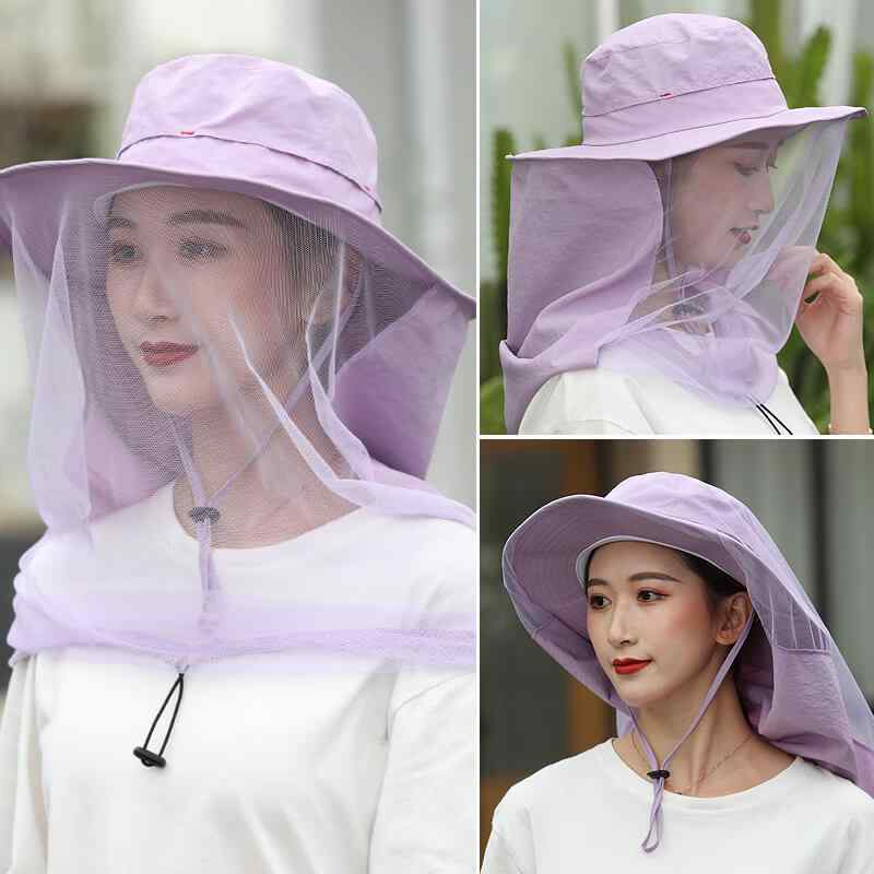 帽子 ネット 虫除け 夏 日焼け防止 UVカット 防塵 ベール メッシュ 通気性 フェイスカバー 散歩 ガーデニング 農作業 アウトドア キャンプ つば広 シンプル カジュアル 黒 ピンク カーキ 迷彩