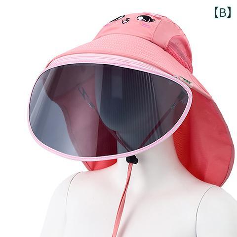 フロントップ楽天市場店のキッズ 帽子 かわいい 春夏 うさぎ 恐竜 かえる 大きな つば広 メッシュ サンシェード タオル 扇風機 日焼け防止 日よけ 紫外線 公園 アウトドア 海 屋外 ハット 男女兼用 黄 ピンク 青 あご紐 子供 マスク｜アングル2