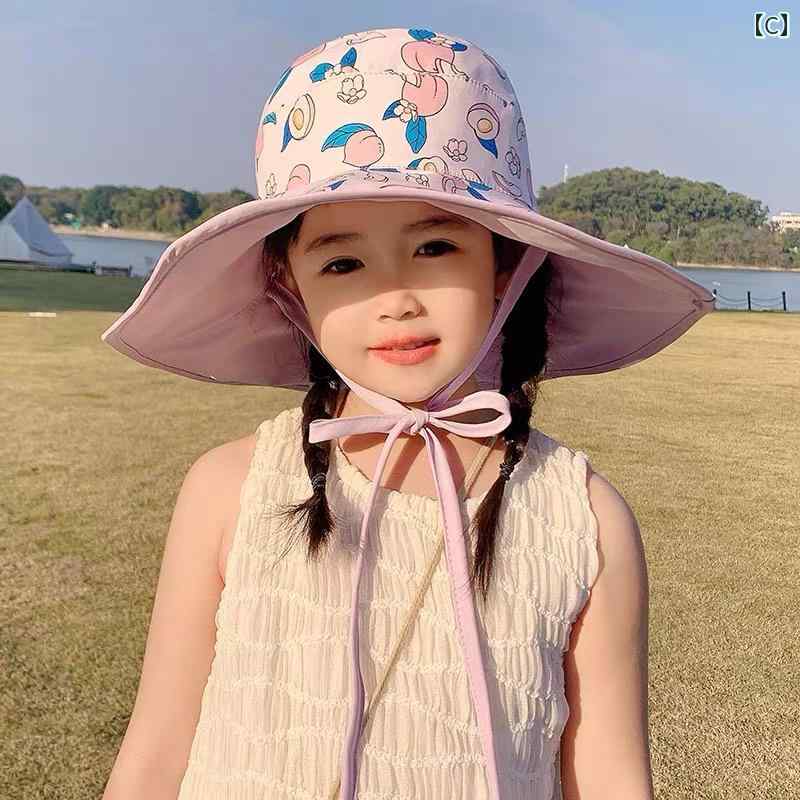 キッズ 帽子 かわいい フルーツ ピーチ 子供 ビーチ 春夏 大きな つば広 日焼け防止 日よけ 紫外線 公園 アウトドア 海 屋外 ハット 緑 ピンク 青 あご紐