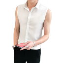 ノースリーブ シャツ メンズ 夏 韓国 タイト フィット 大きいサイズ 薄手 ナイトクラブ 制服 襟付き 白 黒 シンプル 前開き
