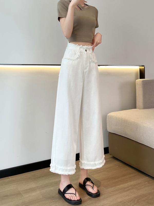Other - ボトムス レディース デニム パンツ 春夏 薄手 ハイウエスト 大きいサイズ ゆったり クロップド丈 ワイドレッグ ローエッジ ジーンズ 個性的 カジュアル スタイリッシュ 青 ピンク 白