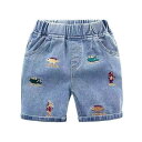 ハーフパンツ キッズ 男の子 夏 子供 幼児 デニム 五分丈 薄手 柔らかい ウエストゴム 刺繍 ジーンズ シンプル かわいい カジュアル スタイリッシュ 青 恐竜