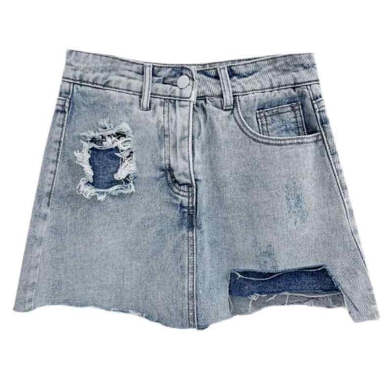 デニムスカート ミニ 夏 レディース ボトムス ダメージ加工 ローエッジ カットオフ スリム Aライン アシンメトリー 大きいサイズ シンプル カジュアル スタイリッシュ 青 黒