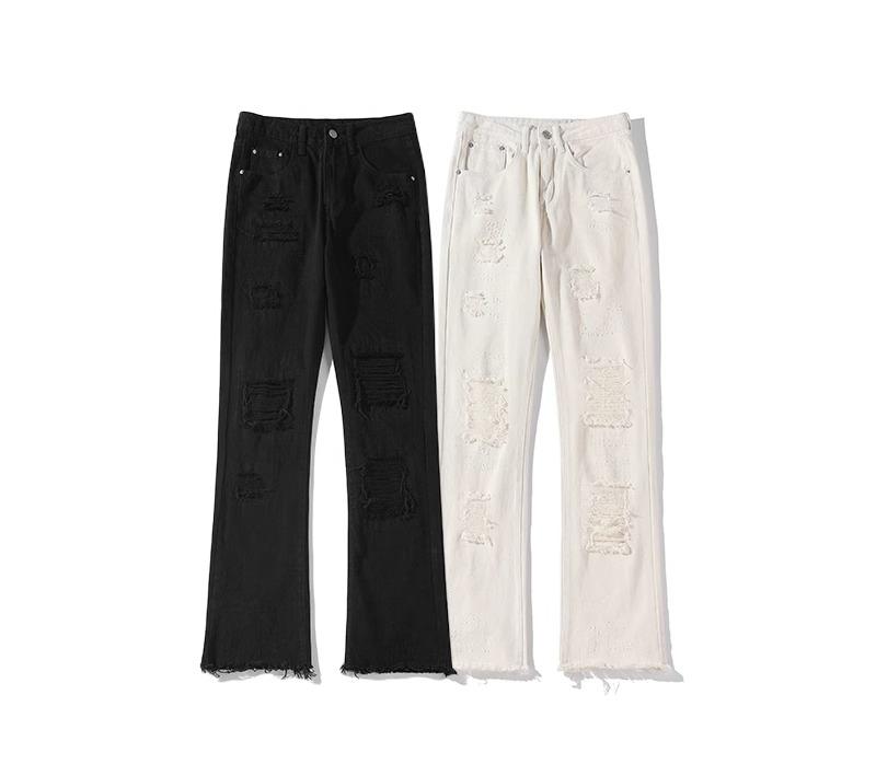 ダメージ ジーンズ 黒 白 メンズ 春秋 ストレート ロングパンツ スリム ポケット アメリカン レトロ ストリート カジュアル 大きいサイズ