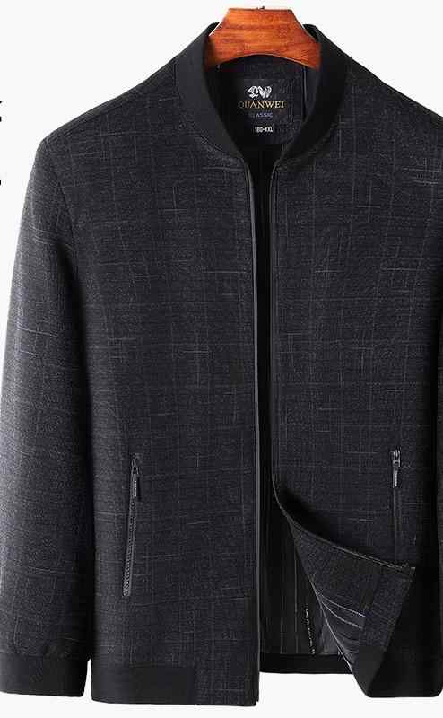 メンズ 上着 春秋 韓国 トップス ジャケット ノーカラー ジップアップ ゆったり シニア 紳士 シンプル スタイリッシュ カジュアル グレー ストライプ チェック柄