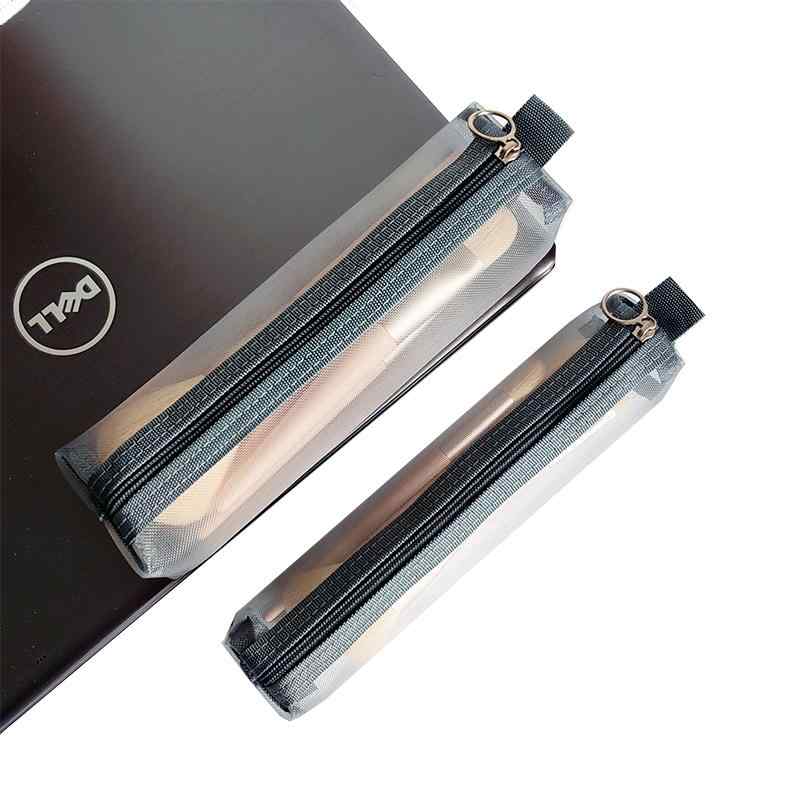 メイクブラシケース ポーチ 持ち運び 化粧品 旅行 使いやすい 便利 グッズ チャック 収納 メッシュ ネットキャップ グレー 黒 白 無地