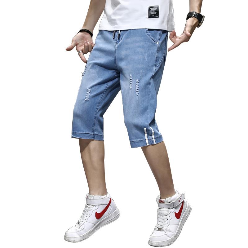 樂天商城 - メンズ 夏 パンツ 5分丈 薄手 破れ ダメージ デニム ゆったり ストレート ウォッシュ加工 大きいサイズ カジュアル おしゃれ 普段使い 青 黒 グレー
