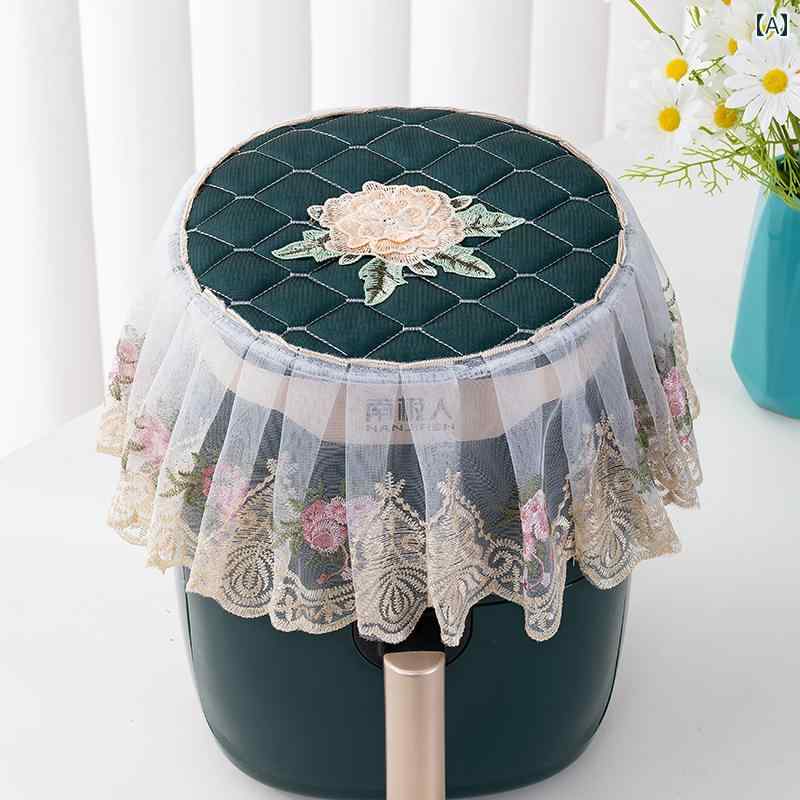 炊飯器カバー ダストカバー キッチン エアフライヤー 生地 防塵 保護 刺繍 タオル 布 ユニバーサル 丸 落ちにくい 多目的 グレー 緑 紫