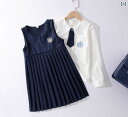 制服風 衣装 キッズ 半袖 長袖 春夏 女の子 上下セット カーディガン ジャケット シャツ 前開き 刺繍 ジャンパースカート プリーツ 背中ファスナー ネクタイ ソフト 色褪せにくい おしゃれ JK 発表会 紺 黒 カーキ