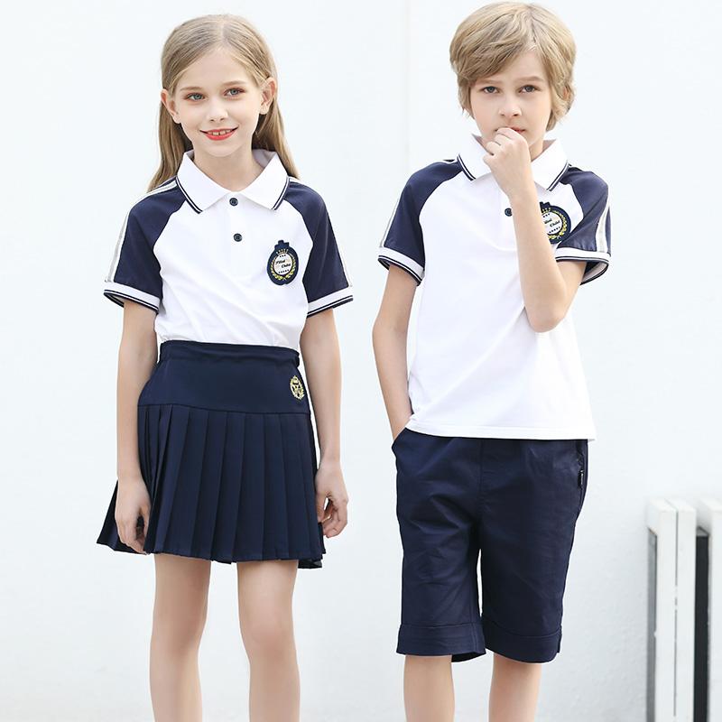 制服風 キッズ 半袖 春夏 男の子 女の子 上下セット トップス プルオーバー 襟 ラグランスリーブ 反射材 ハーフパンツ ウエストゴム ミニスカート プリーツ ワッペン ソフト 通気 スポーツ おしゃれ ピンク 白 赤