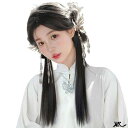 クリップ ウィッグ レディース 中国風 リボン結び お団子 つけ毛 ツインテール アクセサリー 装飾 エクステ ワンタッチ 個性的 かわいい 黒 茶