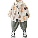 おしゃれ 柄シャツ 総柄シャツ キッズ 男の子 速乾 子供服 春秋 半袖 長袖 長ズボン 薄手 上下セット ウエストゴム かっこいい お散歩