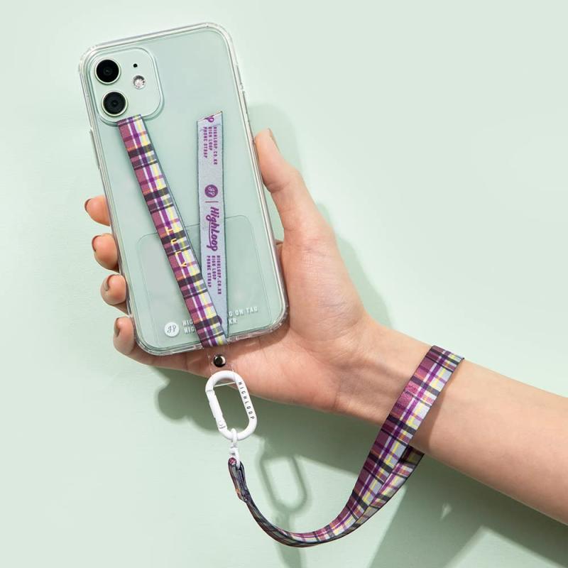 highloop 【ハイループ フォンストラップ スマホケース ハンドストラップ フィンガーストラップ 落下防止 ワイヤレス充電対応 ランヤードセット (HS03.MINT VIOLET CHECK)