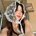 三角巾 大人 おしゃれ レディース 三角形 ヘッド スカーフ バンダナ アクセサリー 装飾 髪飾り 日除け 薄手 シフォン レース 海辺 旅行 シンプル ガーリー 青 赤 ピンク 蝶 花柄(4)