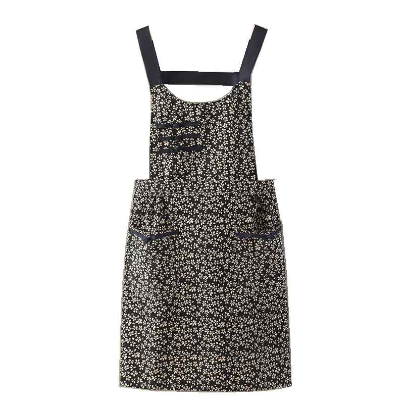 エプロン おしゃれ コーデュロイ 裏地 H型 ポケット 通気 キッチン 調理 家庭 チャイナ風 レトロ 花柄 ..