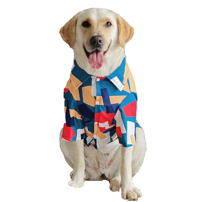犬 夏服 おしゃれ ペット 大型犬 スクエアチェック シャツ 薄手 日焼け防止 ゴールデンレトリバー ラブラドール 襟付き ボタン 青 かっこいい カラフル