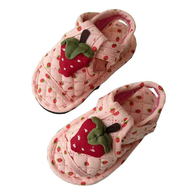 スリッパ 子供 女の子 室内履き オールシーズン 1～3歳 静音 布 綿 ルームシューズ 滑り止め 柔らかい 伸縮性 かわいい いちご 花 くま ピンク 白 紫