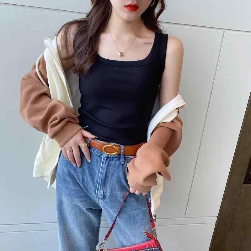 タンクトップ カップ付き 夏 トップス インナー スクエアネック リブ スリム フィット ソフト 快適 ブラ紐隠し おしゃれ シンプル 白 黒 グレー