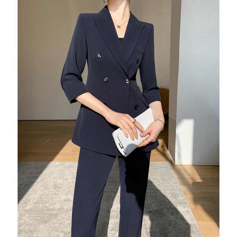 パンツスーツ レディース 薄手 カジュアル 通勤 オフィス フォーマルウェア ジャケット 春夏 七分袖 シンプル 無地 おしゃれ 大きいサイズ 黒 紺