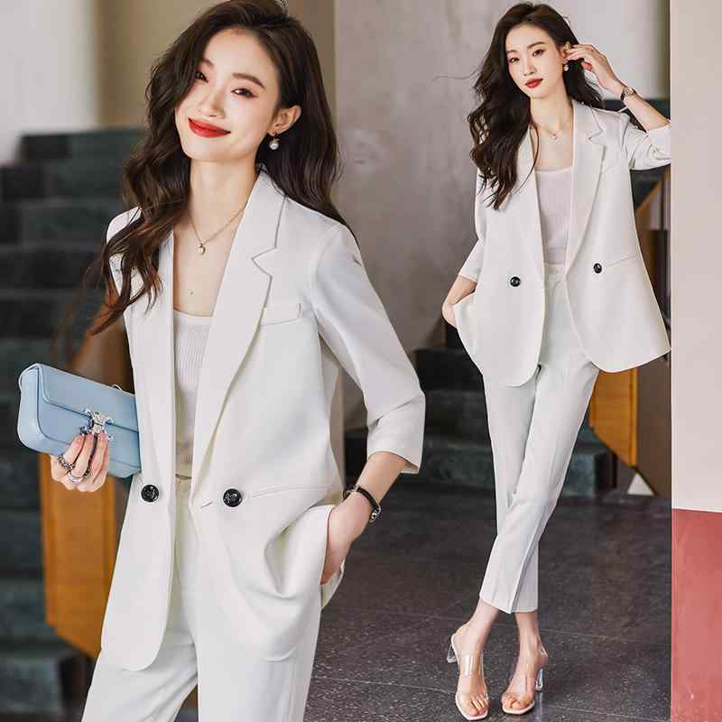 パンツスーツ レディース 七分袖 春夏 カジュアル フォーマルウェア ビジネス 通勤 シンプル おしゃれ ジャケット 大きいサイズ 白 黄色 黒