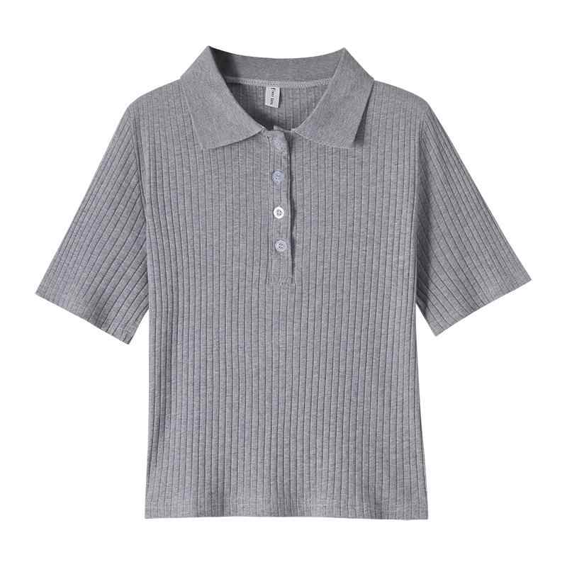 ポロシャツ レディース 大人 トップス 襟 ボタン 夏 半袖 ひんやり 涼しい 薄手 ニット生地 アプリコット グレー 黒 カジュアル シンプル 無地