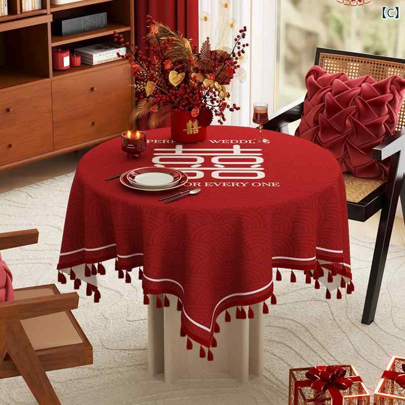 テーブルクロス レース 正方形 長方形 ホームパーティー 結婚式 上品 おしゃれ タッセル 飾り 縁起 大判 刺繍 ラウンド 花柄 赤