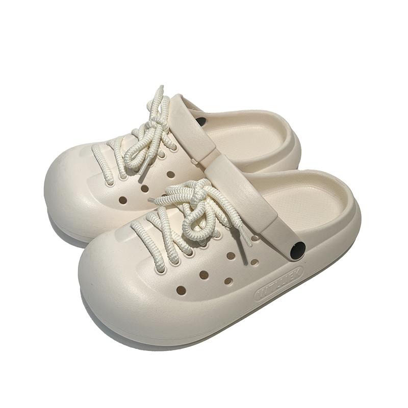 かかとなし シューズ スリッパ サンダル 春夏 穴あき シンプル おしゃれ レディース 厚底 レースアップ 滑り止め 柔らかい 黒 グレー ..