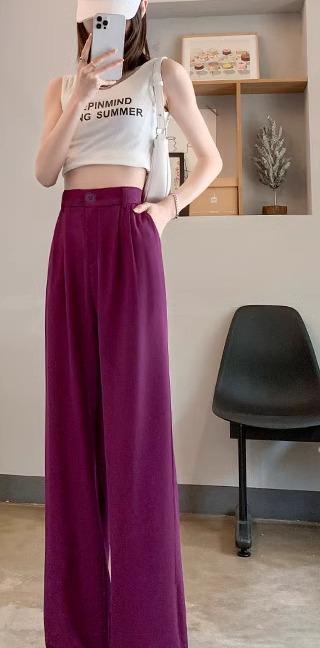 スラックス レディース 春夏 脚長効果 薄手 ワイドレッグ ストレートパンツ シフォン 日焼け防止 柔らかい シワになりにくい 通気性 カジュアル お出かけ 仕事着 おしゃれ 大きいサイズ 青 黒 白