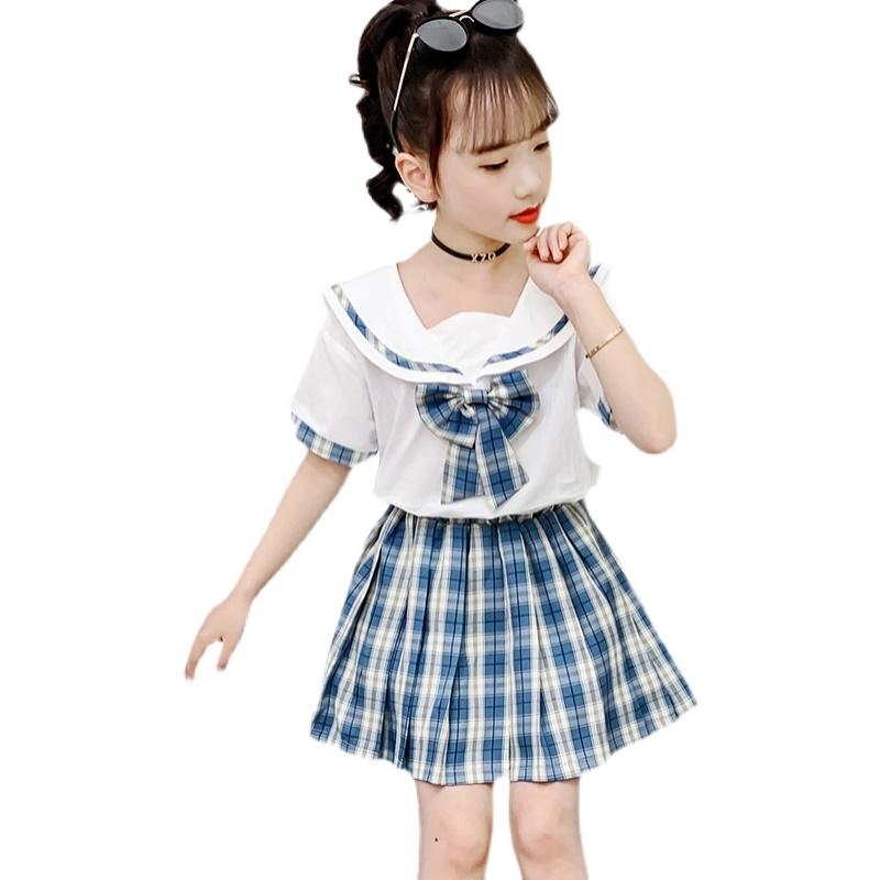 制服風 衣装 キッズ 女の子 JK 子供服 ジュニア セットアップ プリーツ スカート 夏 薄手 かわいい チ..