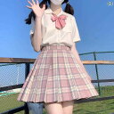 制服風 衣装 キッズ JK チェック柄 セットアップ プリーツ スカート 夏 女の子 子供服 学生 半袖 ネクタイ りぼん ウエスト調節 大きいサイズ ピンク 青 紫