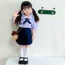制服風 衣装 キッズ 春夏 女の子 JK 半袖 セットアップ プリーツ スカート ウエストゴム りぼん 薄手 卒業式 シングルブレスト コットン 青 紺 黒