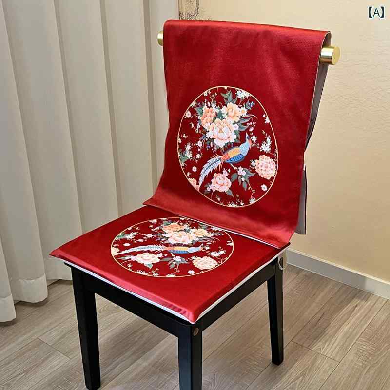 椅子 カバー 背もたれ 付き 座面 チャイナ風 綿 リネン 滑り止め 色褪せにくい 洗える 通気 快適 家庭 結婚式 レストラン インテリア レトロ おしゃれ 花柄 赤