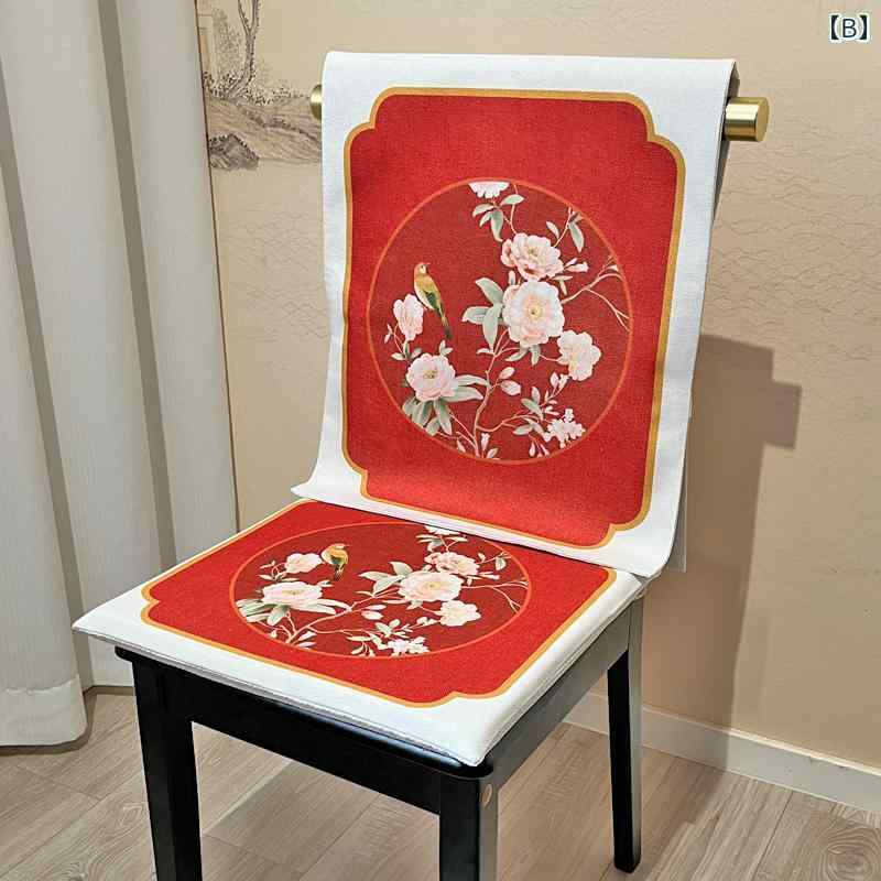 椅子 カバー 背もたれ 付き 座面 チャイナ風 綿 リネン 滑り止め 色褪せにくい 洗える 通気 快適 家庭 結婚式 レストラン インテリア レトロ おしゃれ 花柄 赤 [2]