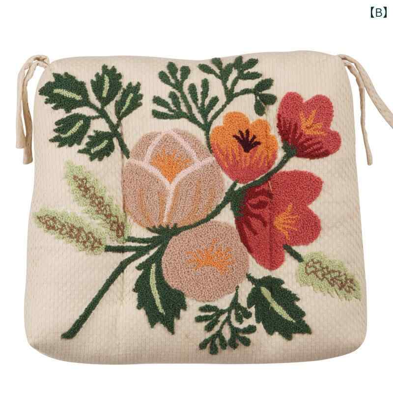 椅子 クッション おしゃれ 座面 綿 麻 刺繍 ひも 厚手 ソフト ファスナー 洗える ダイニングチェア インテリア アメリカン カントリー 花柄